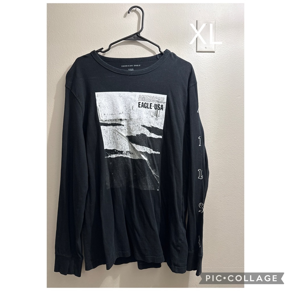 American Eagle Outfitters Black and White Graphic Long Sleeve Tee